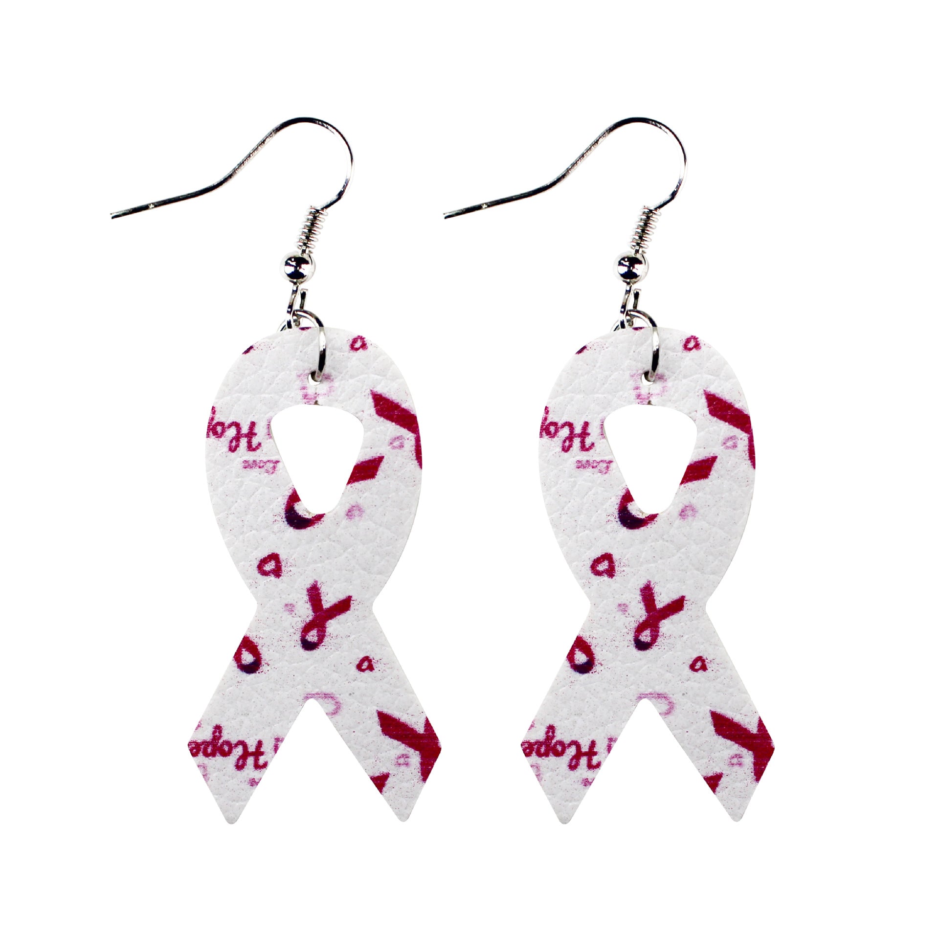 Wholesale Breast Women's Health Awareness Pink Ribbon Leather PU Earrings